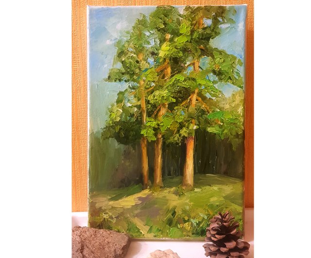 ロシア 松の木の絵風景オリジナルアート油絵キャンバス壁アート掛絵画