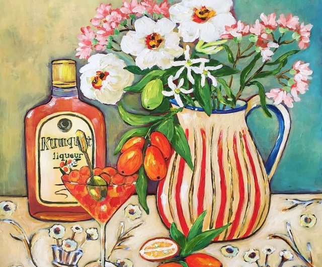 ロシア 花の絵静物画キャンバスに油絵酒の花の絵装飾 Gala - Pinkoi