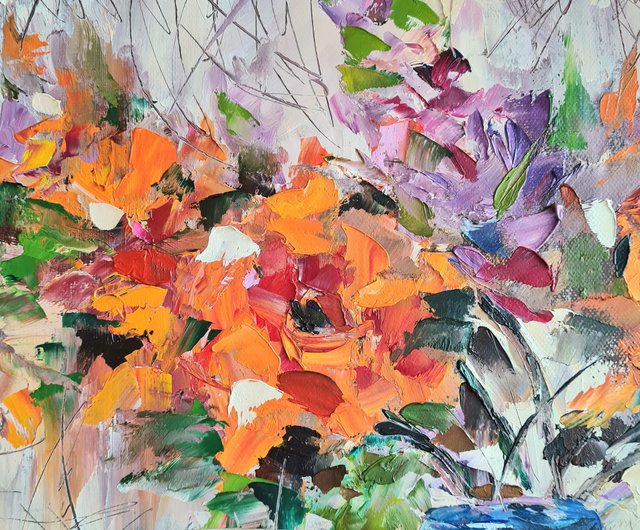 ロシア 花のオリジナル油絵キャンバス油彩抽象画花瓶の花 Artdilia