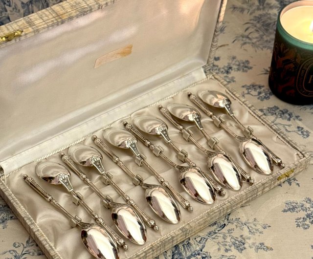 台湾 40019-フランスアンティークシルバースプーン12本入り JSVS