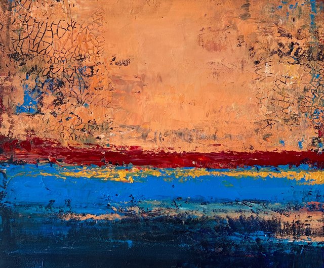 送料無料】スペイン マーク・ロスコ風の抽象的なオレンジと青の