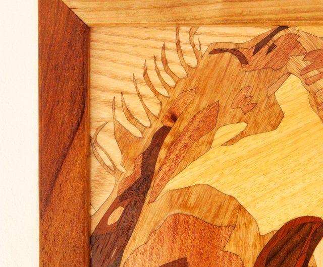 送料無料】ウクライナ ホワイトホースウッドモザイク写真額入り