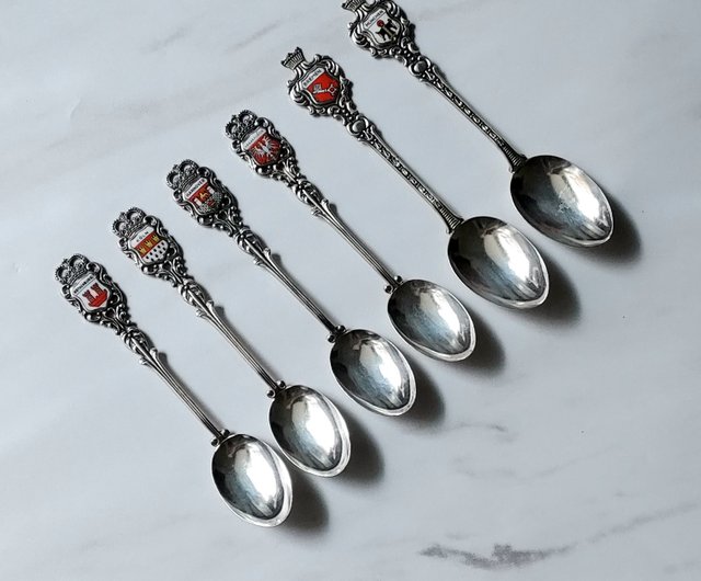 台湾 シルバーメッキ 城徽章 アンティークスプーン 6本 1セット