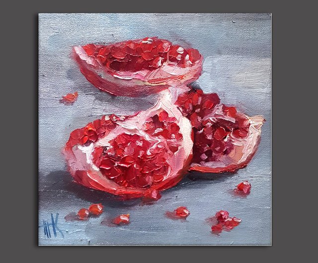 ロシア ザクロの油絵オリジナルアートフルーツ静物キャンバス壁アート