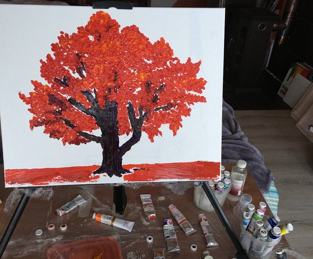 タイ オークの木の絵画植物オリジナルのアートワークの木QuercusRubra