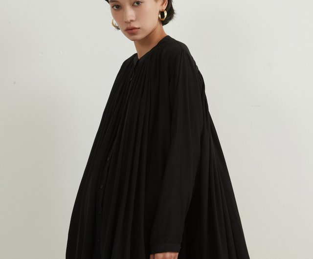 送料無料】長袖チュニック丈ロングブラウス羽織シャツふわゆれギャザー