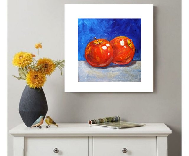 花瓶とリンゴの油彩画 リンゴのある静物画（油彩・キャンバス レトロ