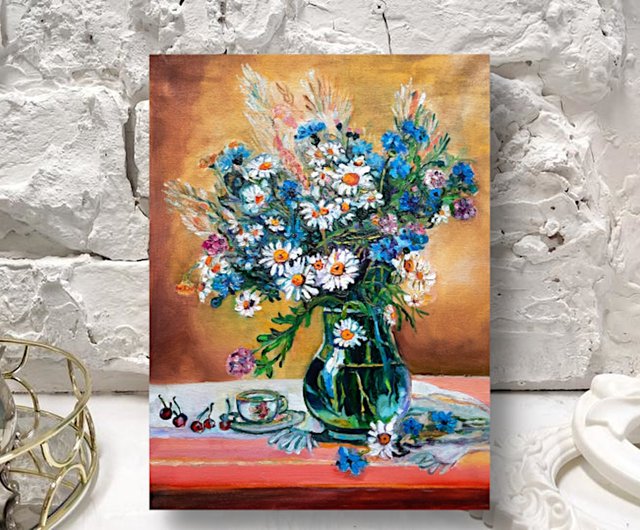 送料無料】ロシア 花瓶の花の絵画オリジナルの油絵アート壁の装飾