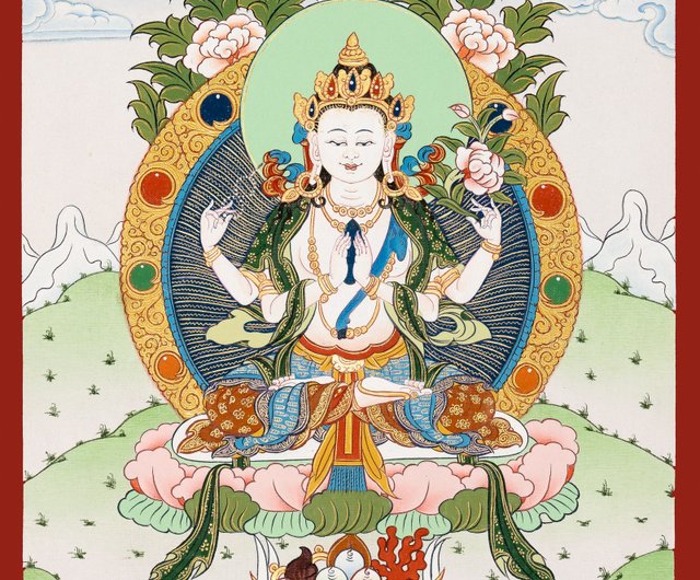 ネパール 四本腕の観音菩薩のタンカ | 高品質の観音アート Boudha
