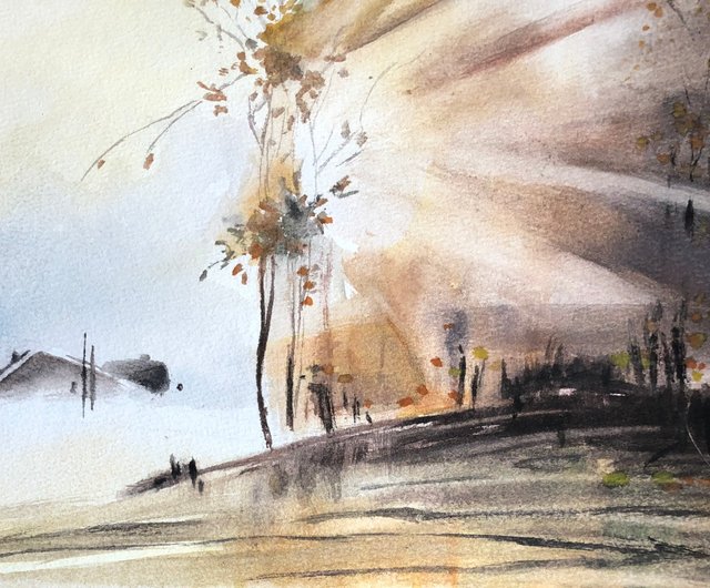 送料無料】ロシア 太陽光線のオリジナル水彩画風景壁アート Alisa-Art