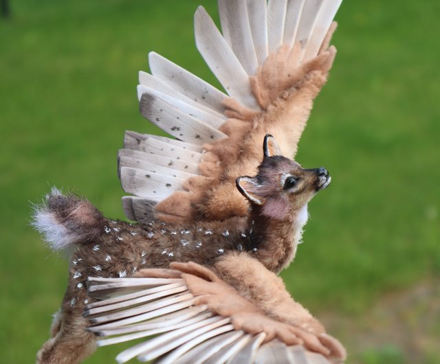 アゼルバイジャン 鹿の翼を持つファンタジー動物のぬいぐるみ！ ポーズ