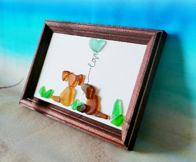 ロシア 犬のシーグラスアート/犬のギフト/彼女への犬のアートギフト/犬