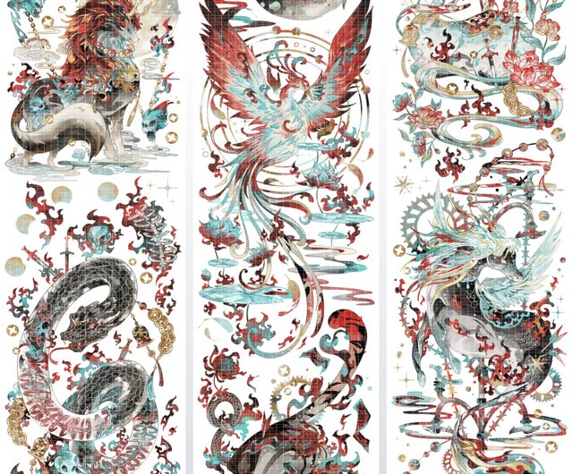 異獣 (麒麟/鳳凰/龍/虎) PET素材マスキングテープ シェルライト加工