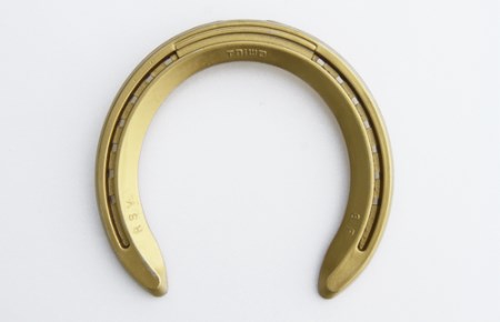 蹄鉄 （ アルミ製 ゴールド ）& 馬のしっぽの毛 ストラップ （ 鹿毛