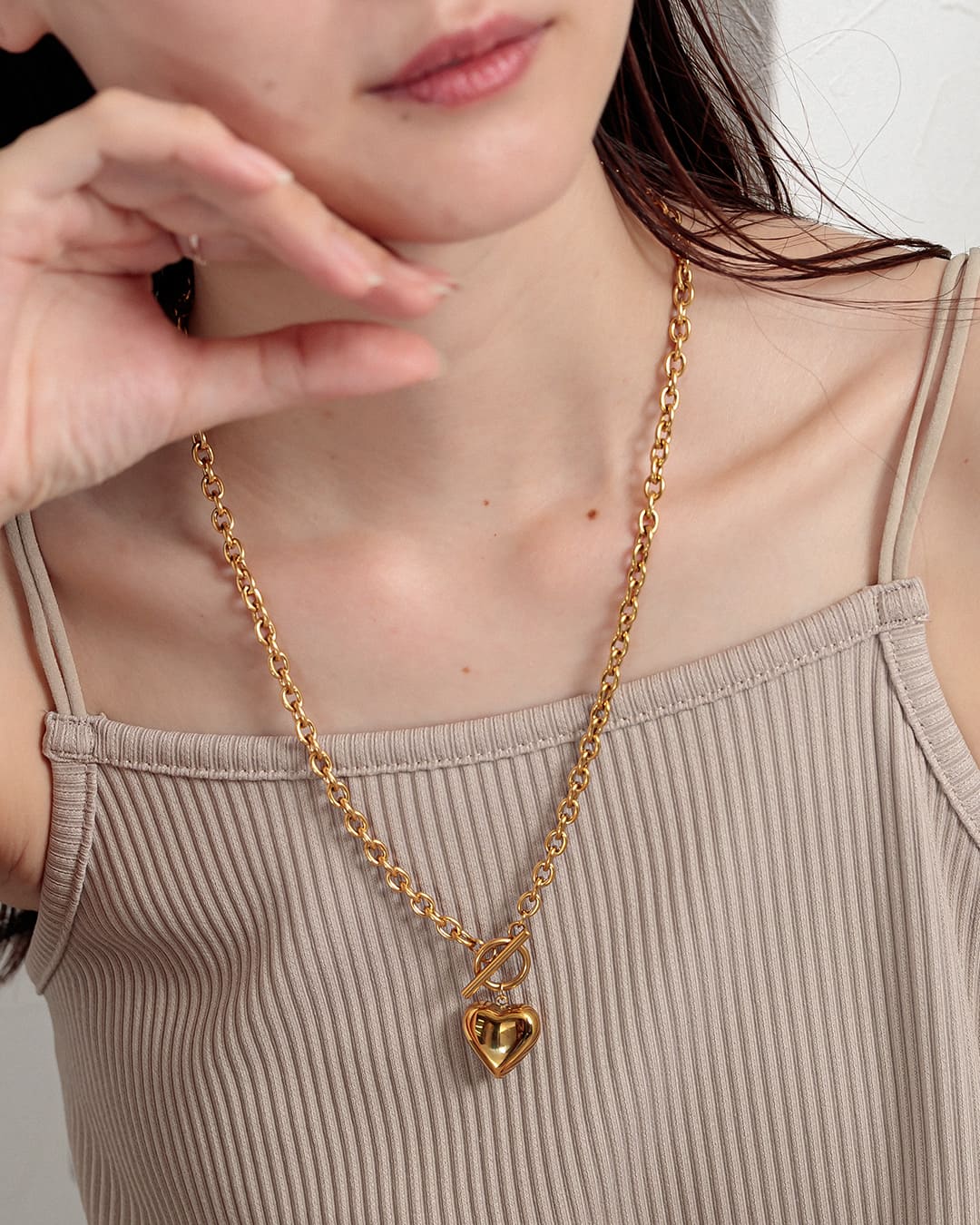 2/13(金)20:00～再入荷】【14KGP】ハートモチーフチェーンネックレス