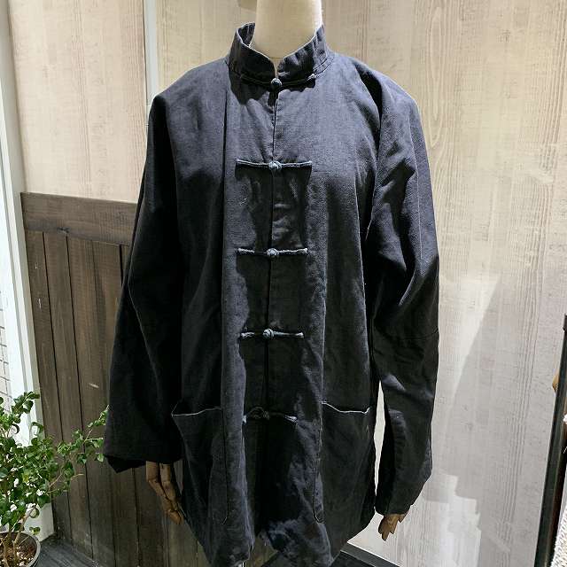 60s 70s UNKNOWN ビンテージ コットン×リネン チャイナ ブラック