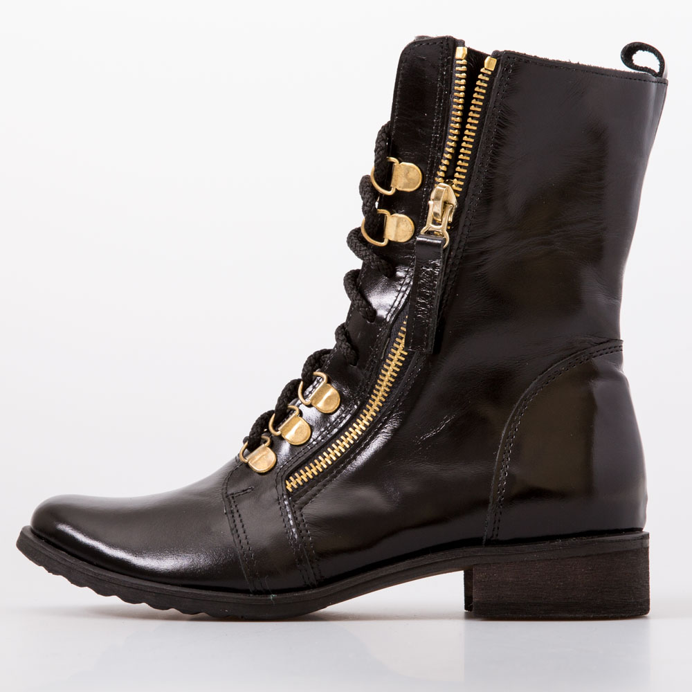 Black Lace Up Boots with Gold Side Zip Design – Chalany Shoes