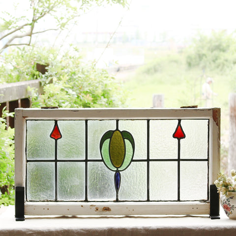 英国アンティークステンドグラス窓枠⁄ガラスウィンドウ⁄建具(84-212-6