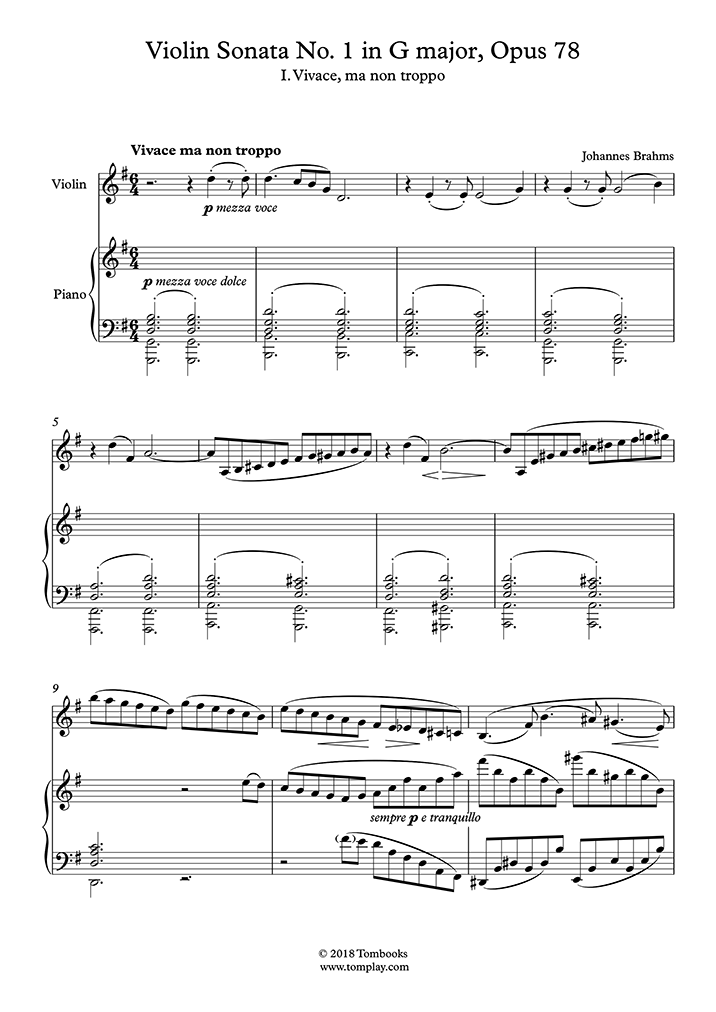 ヴァイオリン・ソナタ 第1番 ト長調 「雨の歌」Op.78〜第1楽章