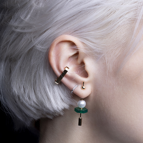 K18 MANHATTAN オクタゴン ダイヤモンド フープ ピアス