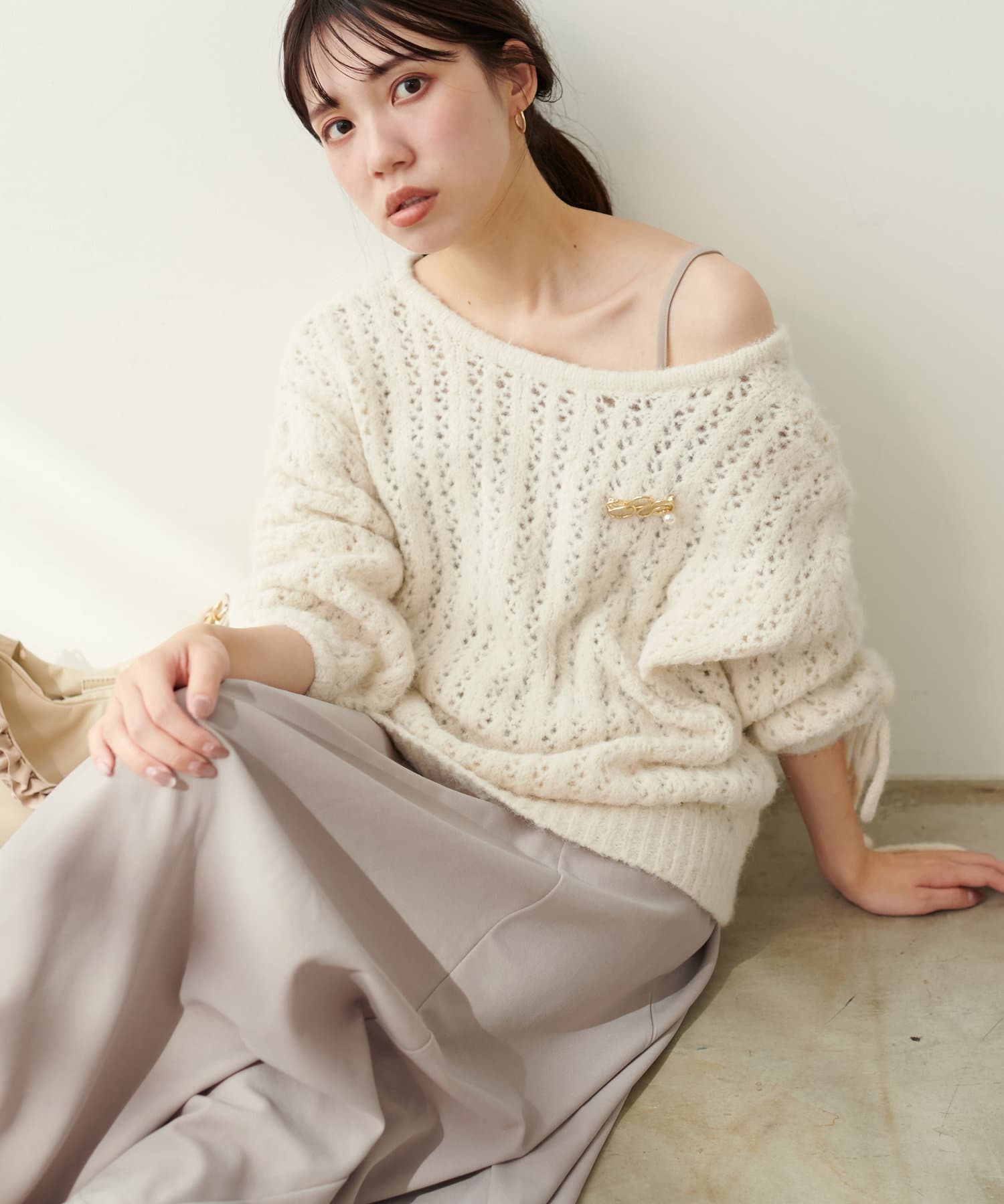 透かしフェザーニット＋キャミワンピースセット | natural couture