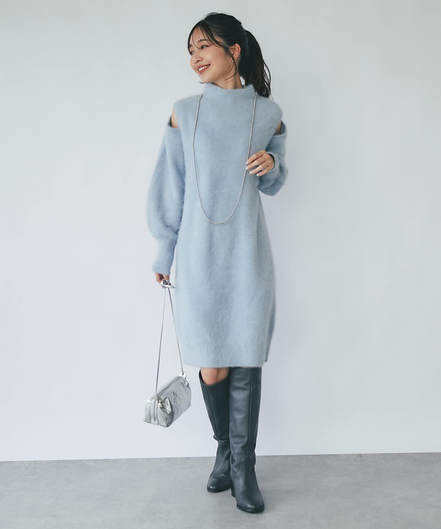 ヘアリーカシミアスリットショルダーワンピース | La boutique BonBon