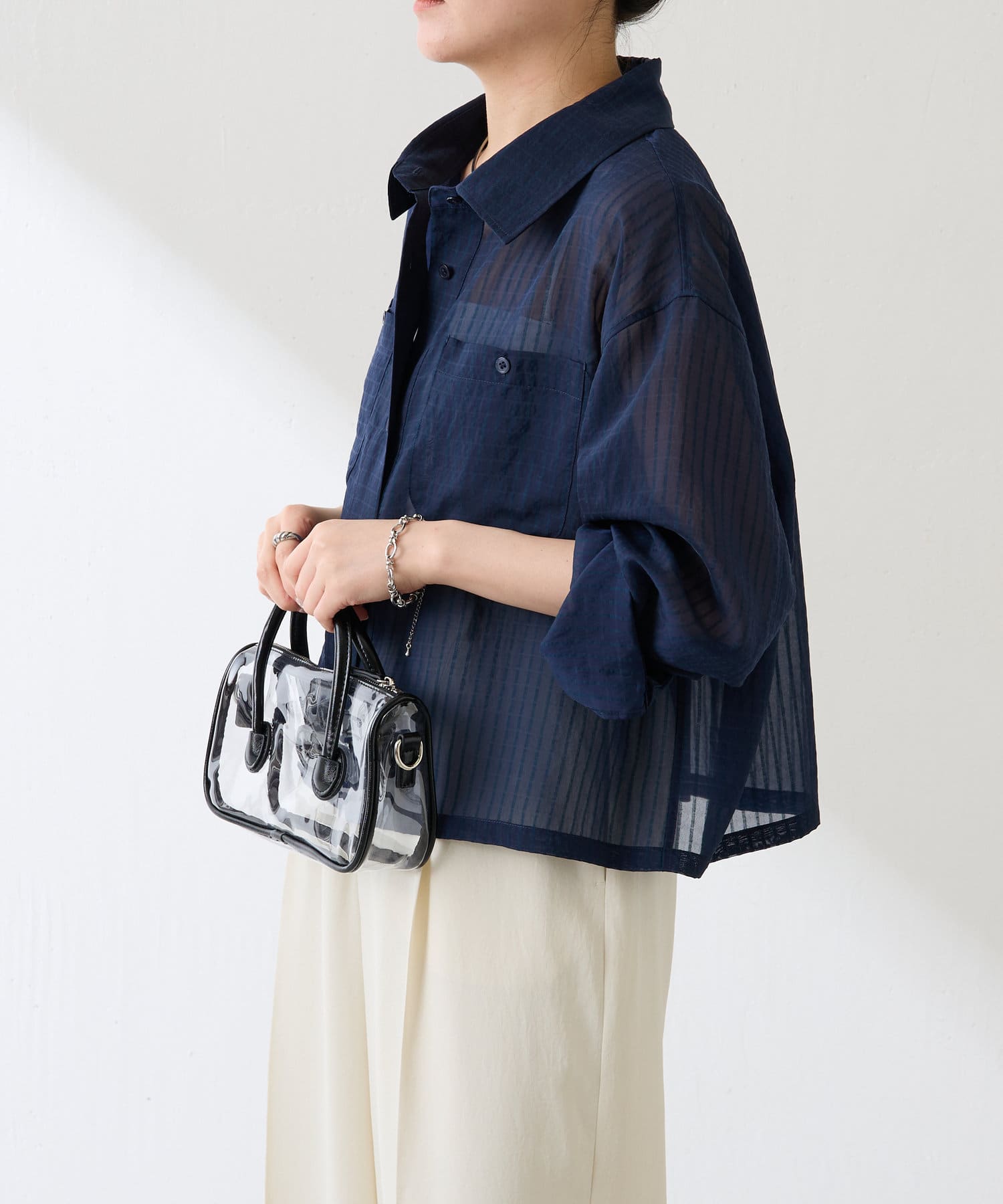 シアー素材】シアーストライプショートシャツ | COLLAGE