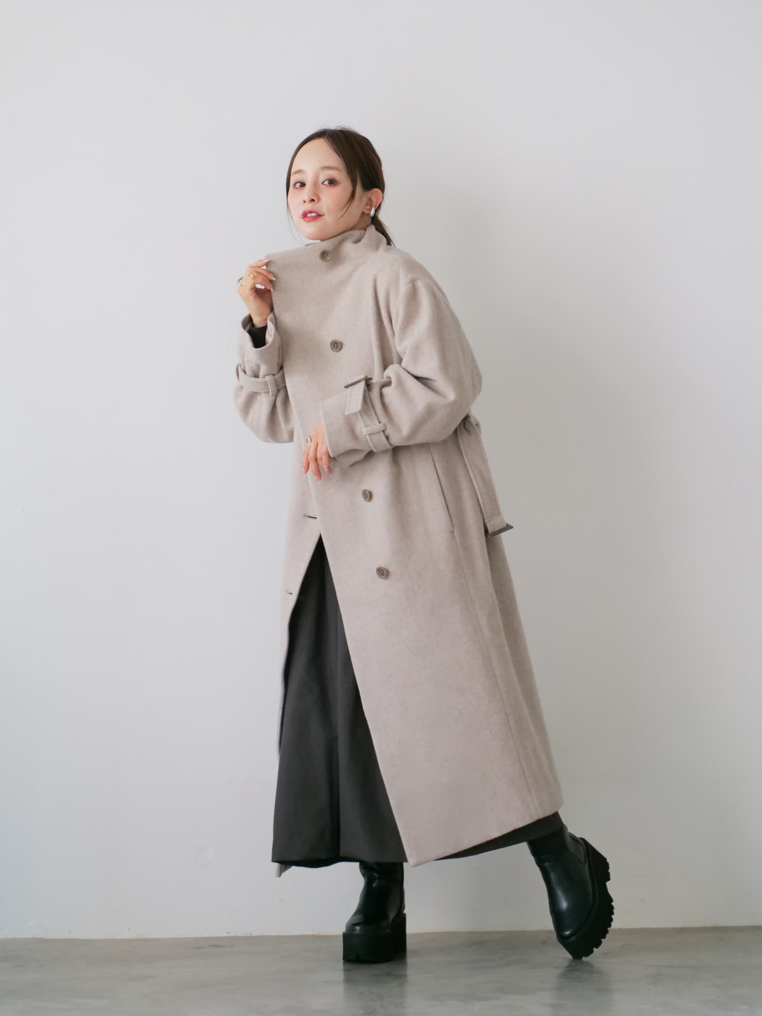 田中亜希子さんコラボ】セミダブルウールロングコート-short & regular