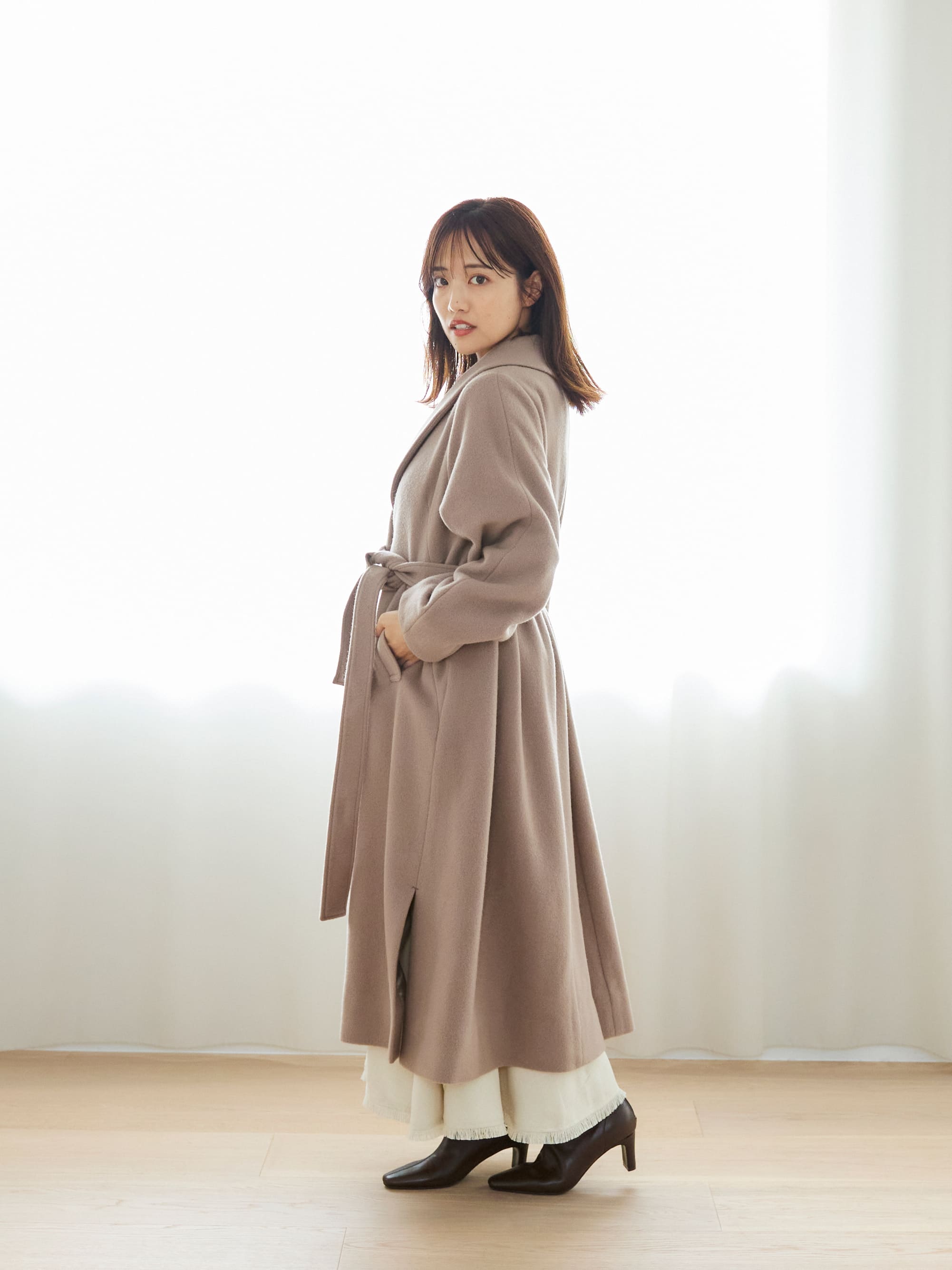 ショールカラーバックタックフレアコート-short & regular | 小柄・低
