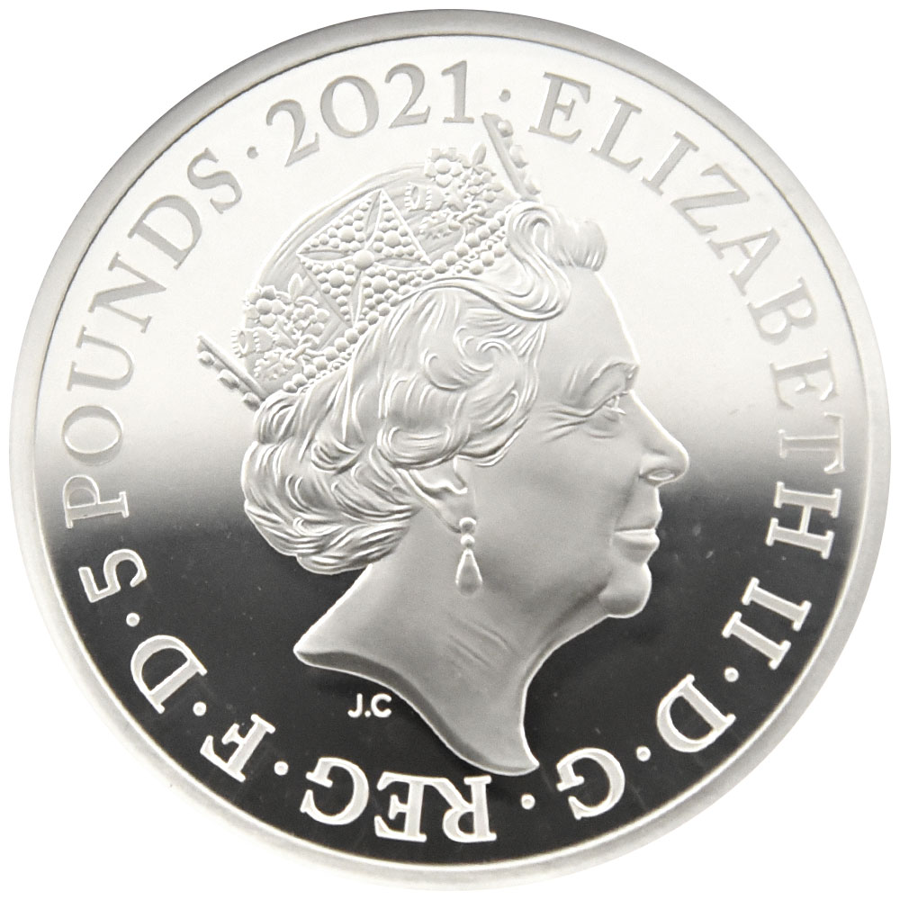 イギリス 2021 エリザベス2世 5ポンド 2オンス 銀貨 NGC PF 70 ULTRA