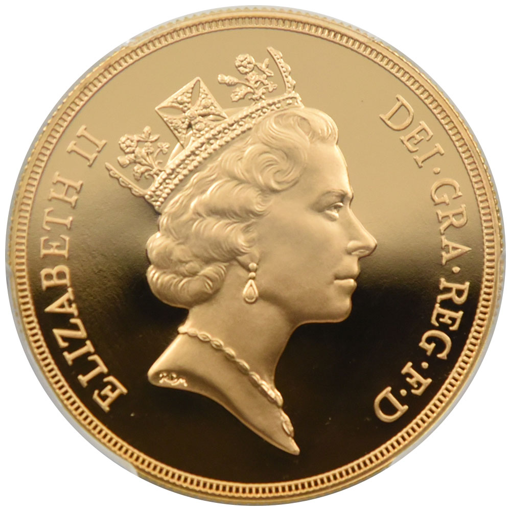 イギリス 1992 エリザベス2世 5ポンド 金貨 PCGS PR68DCAM 聖ジョージ