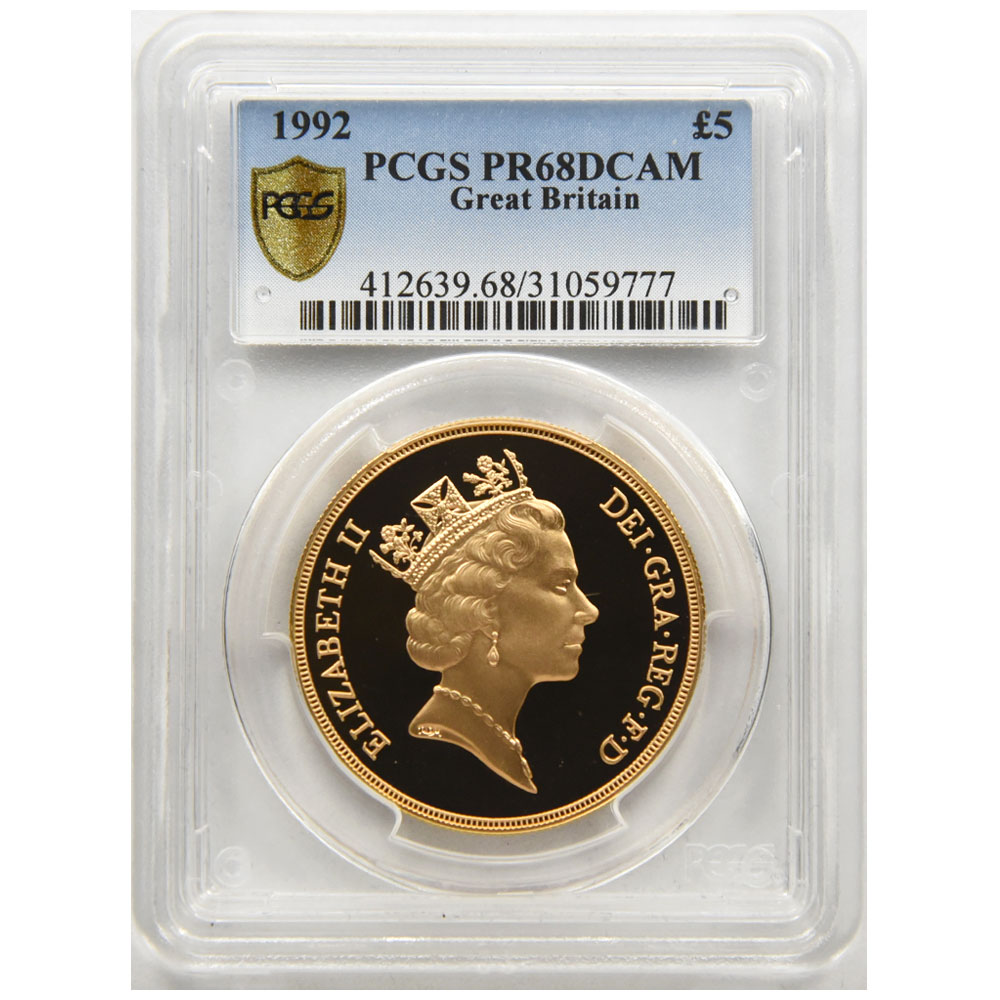 イギリス 1992 エリザベス2世 5ポンド 金貨 PCGS PR68DCAM 聖ジョージ