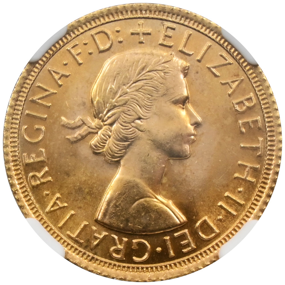 イギリス 1966 エリザベス2世 1ソブリン 金貨 NGC MS65 聖ジョージの龍
