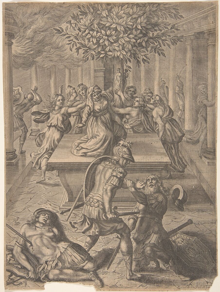 Engraved by Pierre Lombart - The Sack of Troy–Pyrrhus Killing