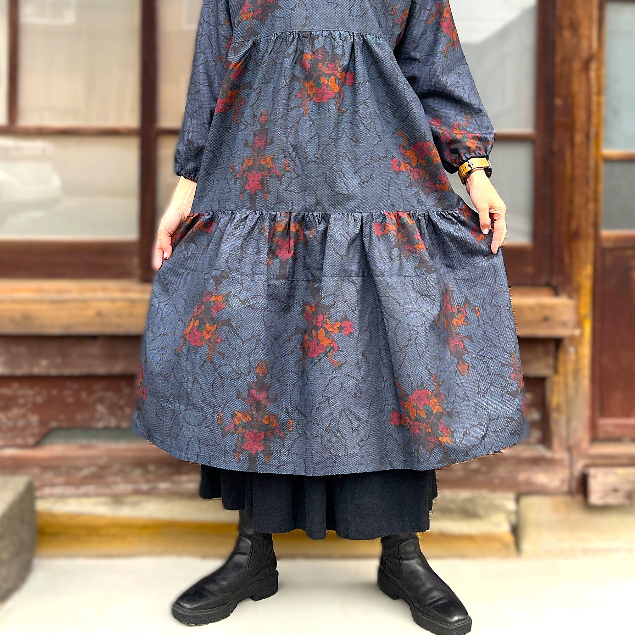 大島紬アレンジティアードワンピース】OT1 – こっとんコットン