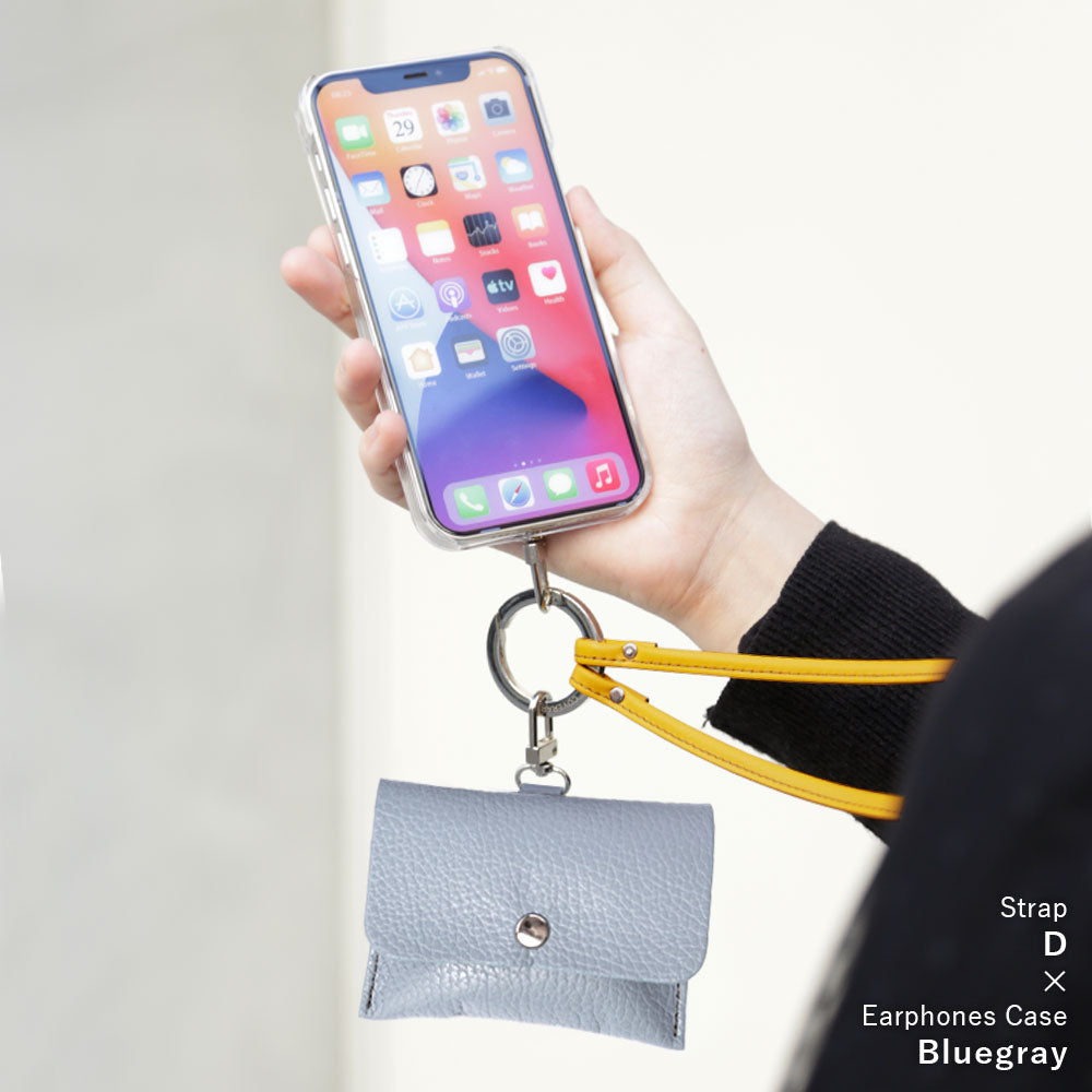クリアケース 本革 イヤホンケース＆リングショルダーストラップ(金具