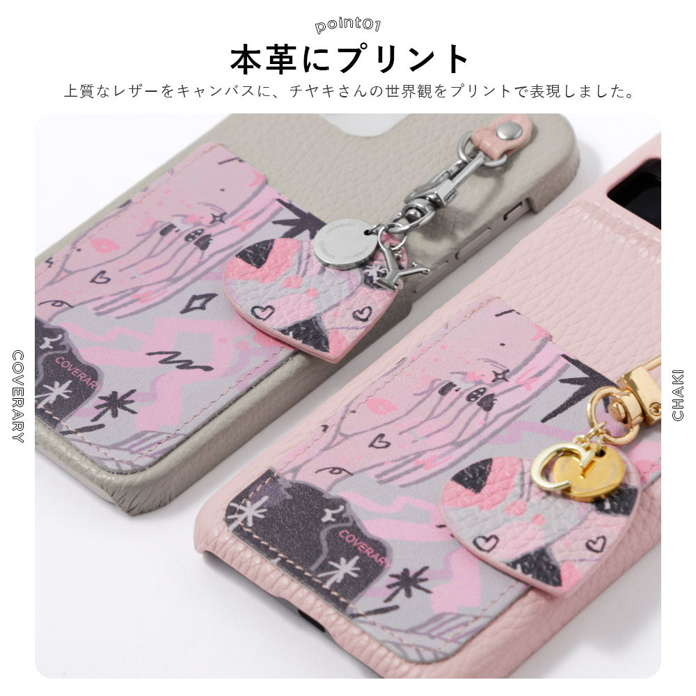 チヤキ × COVERARY 本革 イニシャルチャーム＆ポケット付き コラボ背面