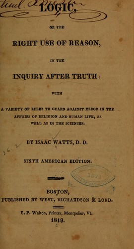 Logic by Isaac Watts | Open Library