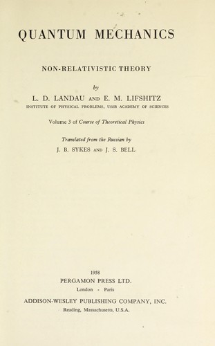Quantum mechanics, non-relativistic theory by L.D Landau | Open