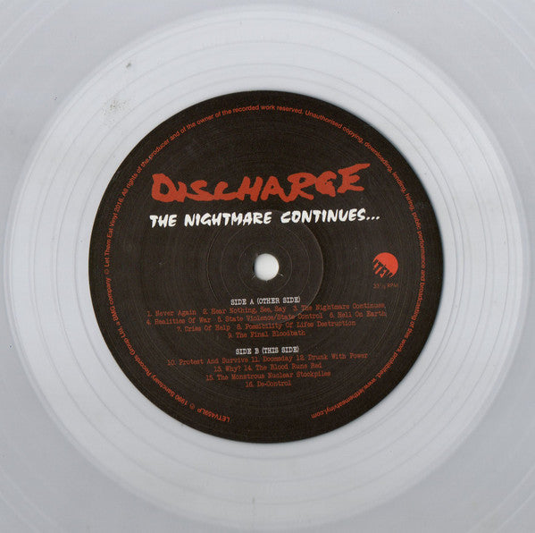 Discharge - Live - The Nightmare Continues (Clear LP