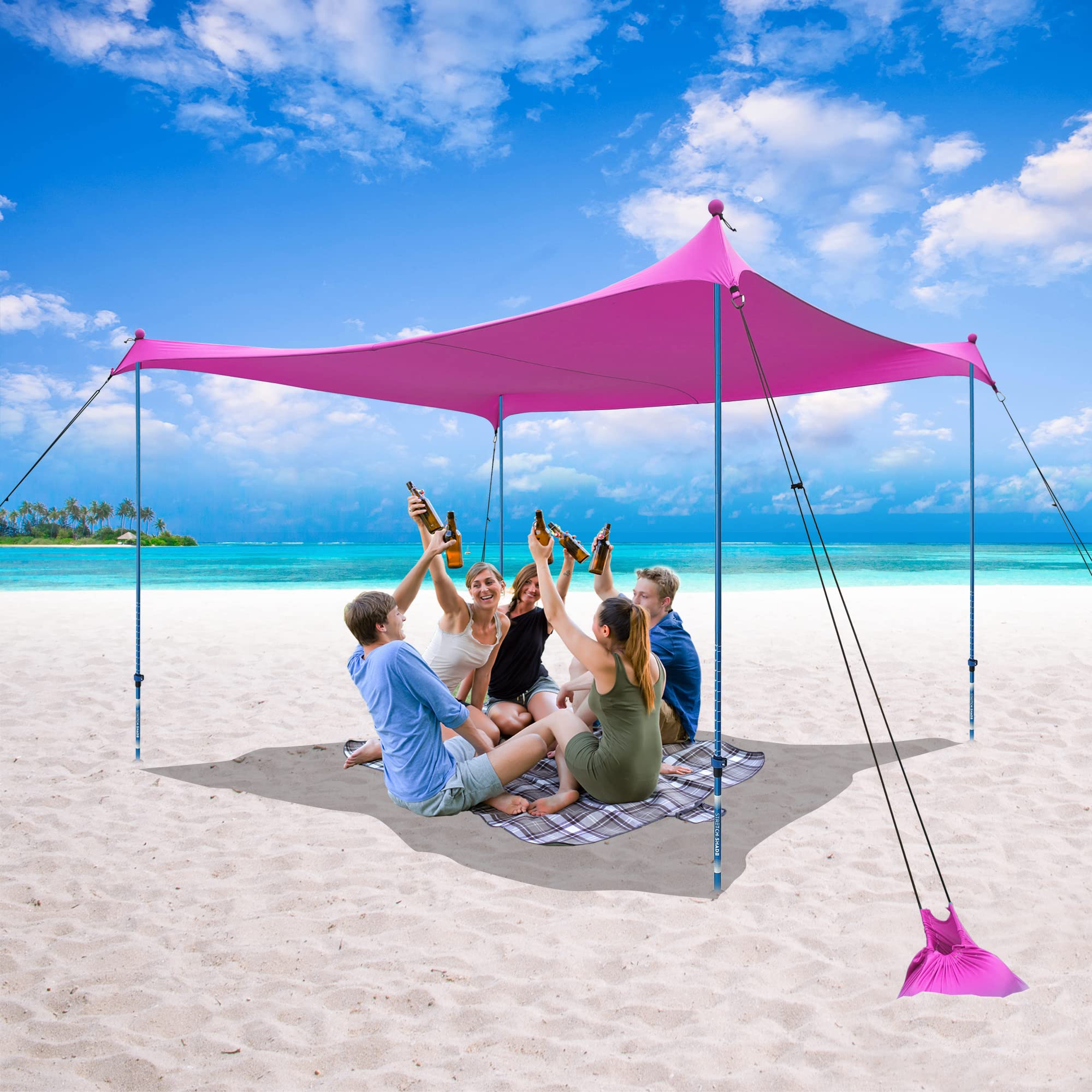 CROWN SHADES Pop Up Beach Tent Sun Shelter UPF50+ with Sand Shovel
