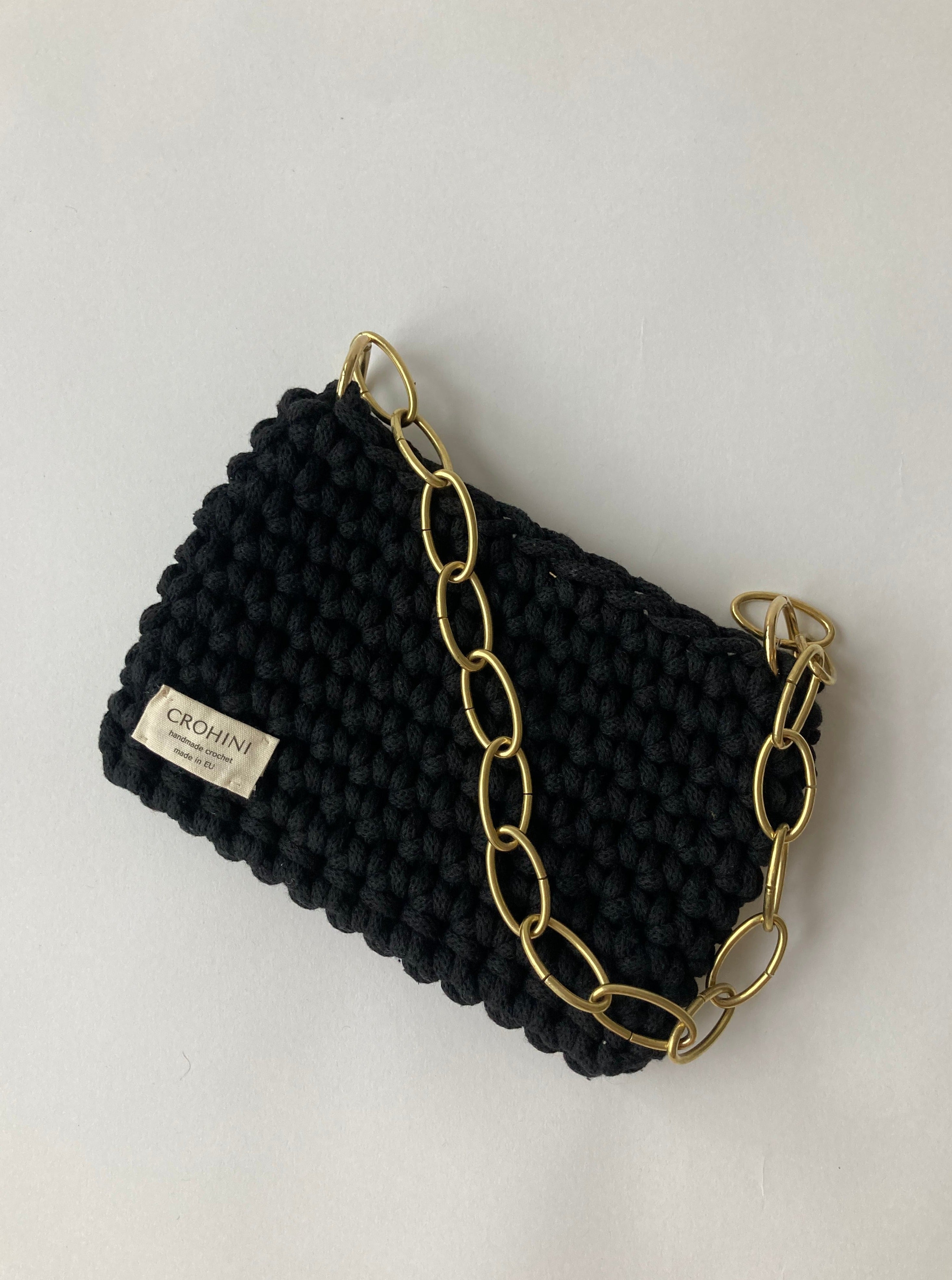 Black Mini Crochet Bag | JOE Bag | Gold Chain Handle – CROHINI
