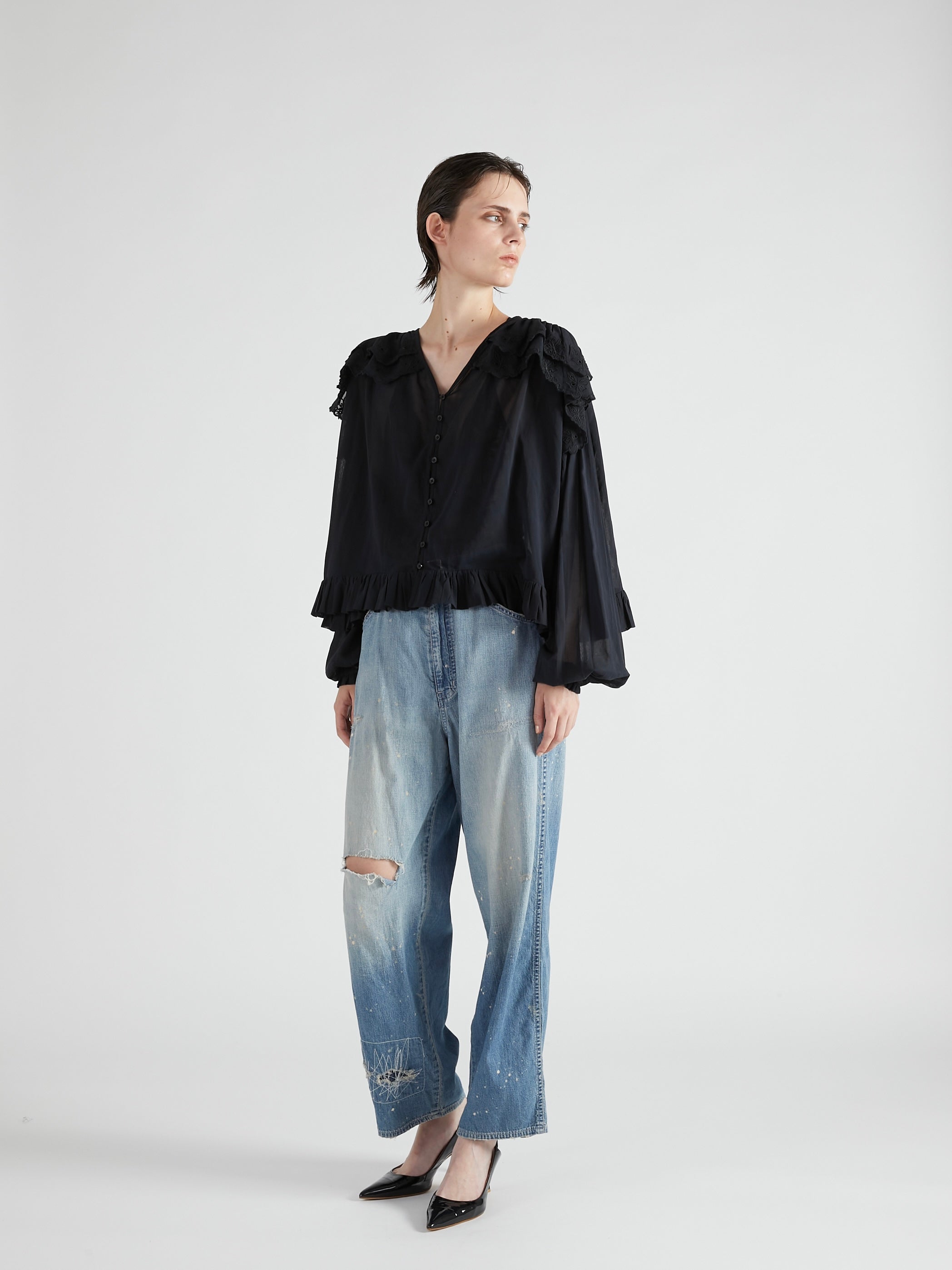 crinkle crinkle crinkle ブルーストライプシャツ crinkle crinkle