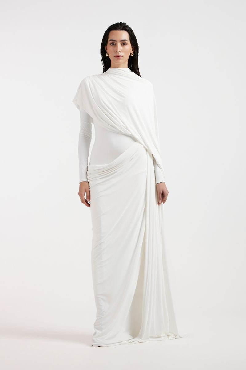 NADIA WHITE DRAPED GOWN | CULT MIA | Deme By Gabriella