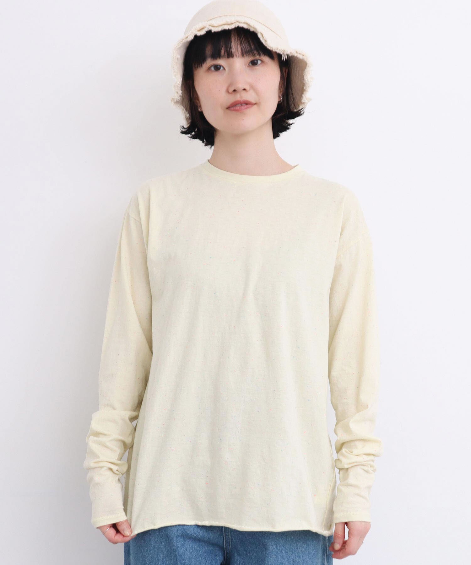 AMBIDEX Store 〇カラフルネップ天竺 くしゅ袖Tシャツ(F クロ): l