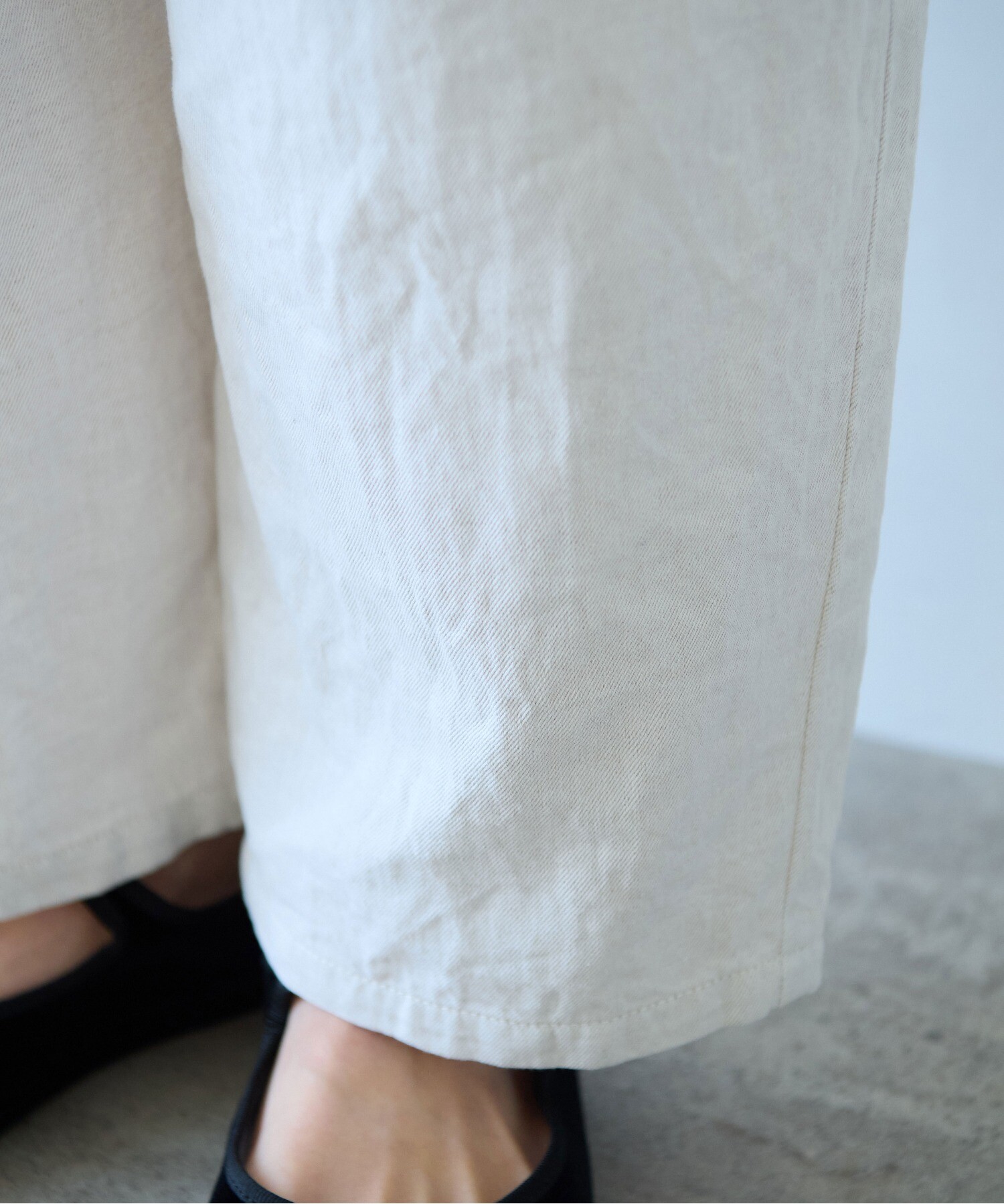 AMBIDEX Store △コットンリネンデニム バックゴムパンツ(M シロ): yuni