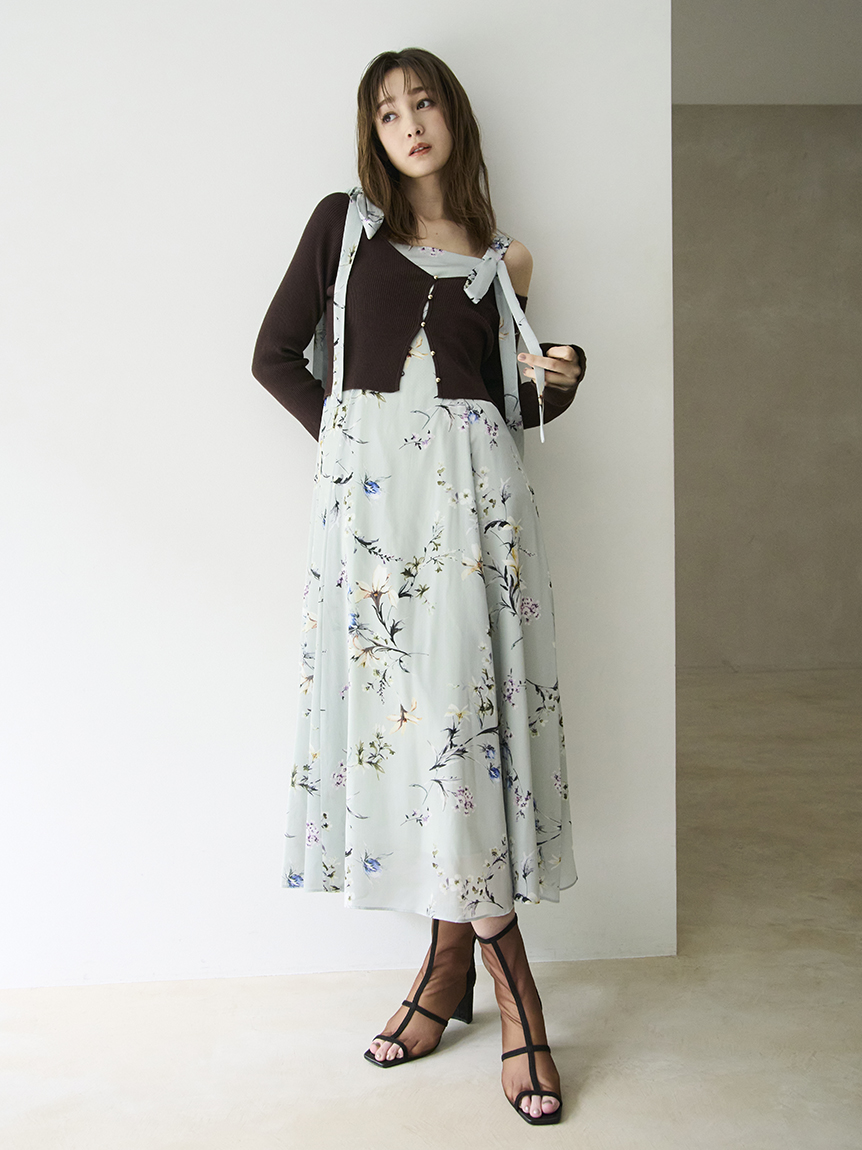 限定カラー・00サイズ】リボンディテールフローラルワンピース(マキシ