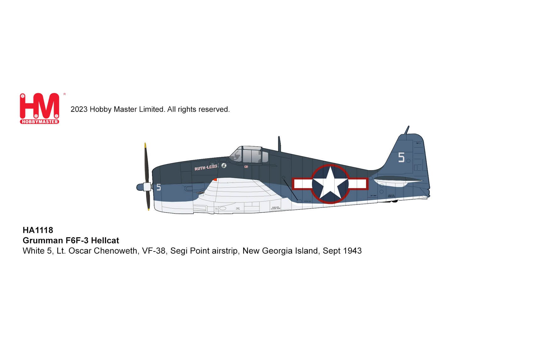 Grumman F6F-3 Hellcat White 5, Lt. Oscar Chenoweth, VF-38, Sept