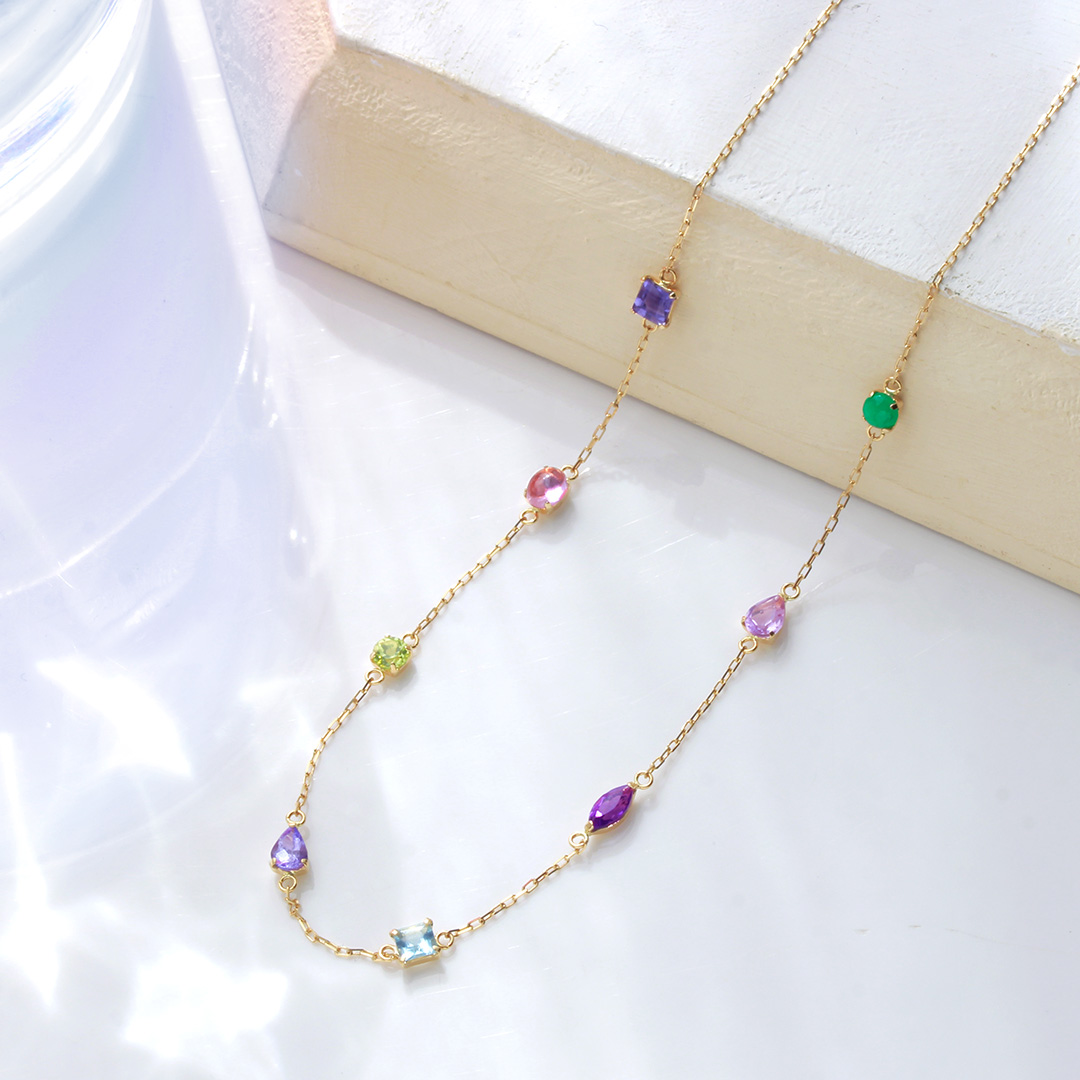 ビズー公式】マルチカラー ラべンダー 天然石 K18(18金) ネックレス