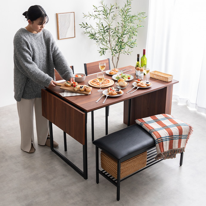 g159053]【4点セット】Super 収納付伸長式ダイニングテーブル+チェア2